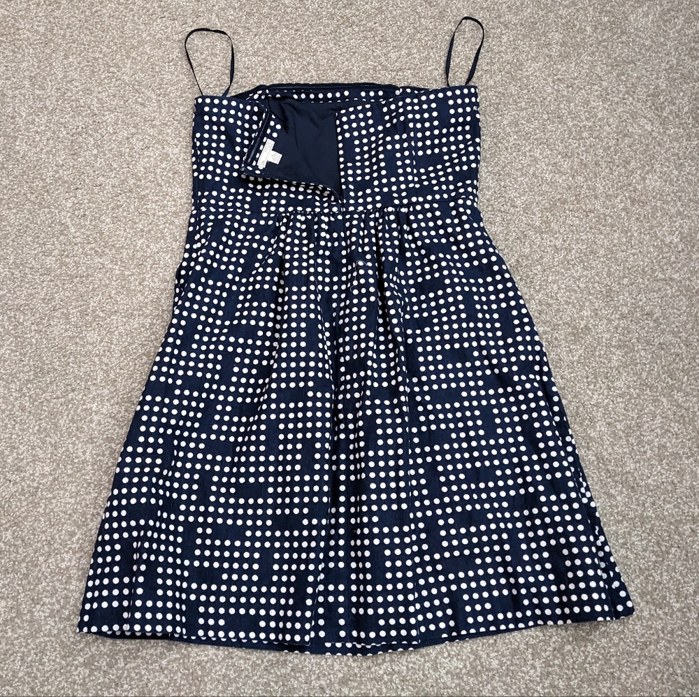 SOLD- Gap linen blend polka dot strapless tube skater dress navy white - Picture 4 of 16